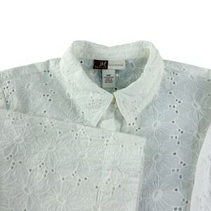 JM Collection Eyelet Lace Button Down Shirt Women 14P White Boho Shabby Chic